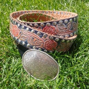 Streets Ahead Tooled Studded Leather Belt XL